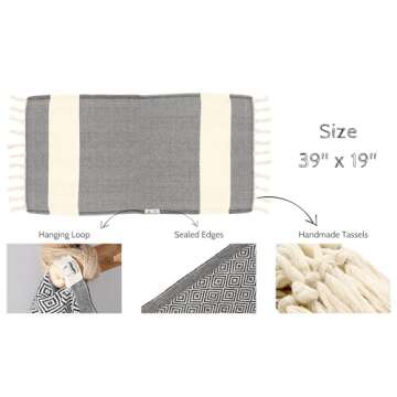 Bazaar Anatolia Hand Towels - Set of 4 | 39" x 19" - Decorative Turkish Hand Towel for Bathroom, 100% Cotton, Kitchen, Face, Hair, Tea, Dishcloth, Diamond Hand Towels - Diamond Black