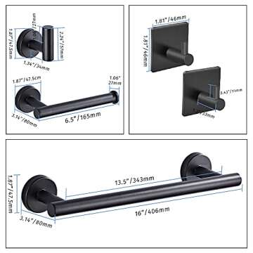 Tower Bar Accessory Set, Matte Black Bathroom Towel Holder, Wall Mounted Bathroom Accessories Set Stainless Steel 5 Pieces