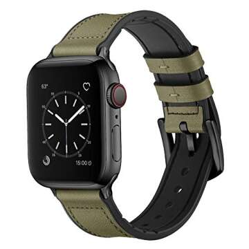 OUHENG Compatible with Apple Watch Band 49mm/46mm/45mm/44mm/42mm, Sweatproof Genuine Leather and Rub...