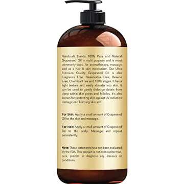 Handcraft Blends Grapeseed Oil - Cold-Pressed 16 Fl Oz - 100% Pure and Natural - Premium Grade Carri...