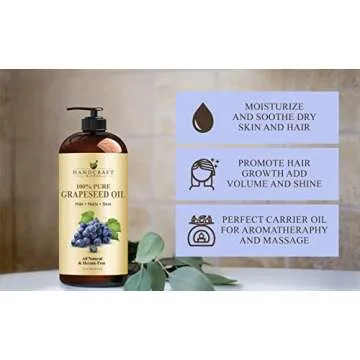 Handcraft Blends Grapeseed Oil - Cold-Pressed 16 Fl Oz - 100% Pure and Natural - Premium Grade Carrier Oil for Skin and Hair - Hair and Body - Massage - Hexane-Free