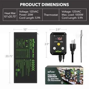 BN-LINK Seedling Heat Mat Heating Pad 10" x 20.75" with Digital Thermostat Controller Combo Set Wate...
