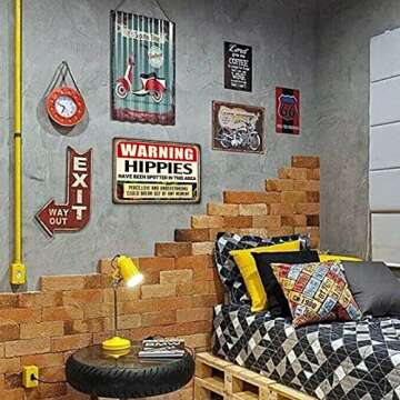 Hippie Metal Tin Sign Warning Signs Welcome Decorative Sign & Plaques Funny Hippie Use Side Door Signs Warning Hippies Have Been Spotted In This Area Sign Stone Signs House Wall Decoration 8 X 12 In