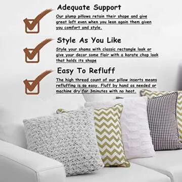 Pillowflex 95% Duck Feather by 5% Down Pillow Form Insert Stuffers - Feather Pillows for Sleeping Soft & Comfy, 100% Cotton Shell, Premium Quality Rectangular Duck Feather Pillow (24 by 24 Inch)