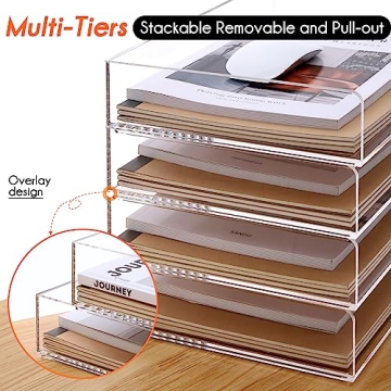 Clear Acrylic Stackable Paper Tray Organizer for Desk