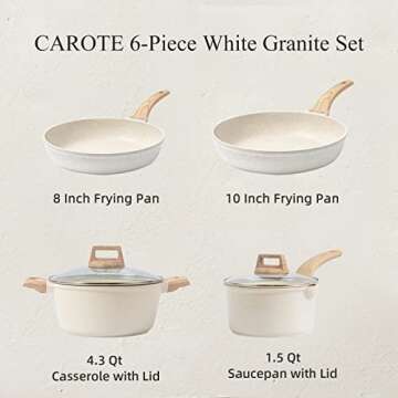 CAROTE Nonstick Pots and Pans Set, White Granite Induction Kitchen Cookware Sets,Non Stick Cooking Set with Frying Pans & Saucepans(PFOS, PFOA Free)