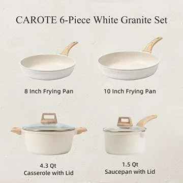 CAROTE Nonstick Pots and Pans Set, White Granite Induction Kitchen Cookware Sets,Non Stick Cooking Set with Frying Pans & Saucepans(PFOS, PFOA Free)