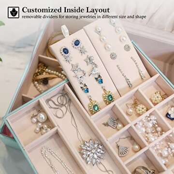 ProCase Jewelry Box for Women, 2 Layers Large Leather Jewelry Organizer Storage Case with Removable Pad for Earrings -Mint