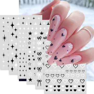 Mkwntg 3D Star Nail Stickers - Cute Black White Designs for Nail Art