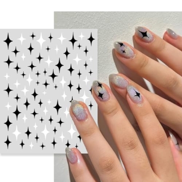Mkwntg Star Nail Stickers 3D Self-Adhesive Black White Decals
