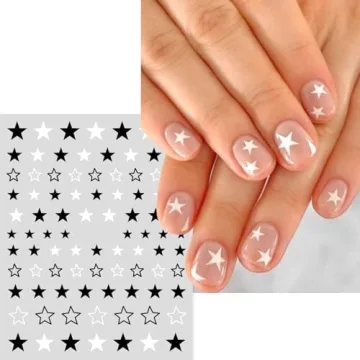 Mkwntg Star Nail Stickers 3D Self-Adhesive Black White Decals