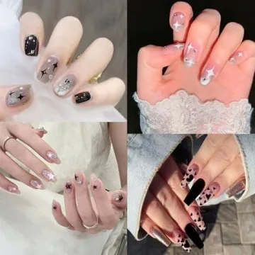 Mkwntg Star Nail Stickers 3D Self-Adhesive Black White Decals