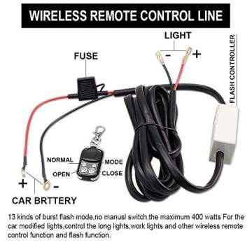 LEADTOPS Heavy Duty LED Light Bar 400Watts Load Wiring Harness Wireless Strobe Wiring Kit ON-Off-Strobe RF Remote Control Switch for 12V Car Truck Work Light Driving Light