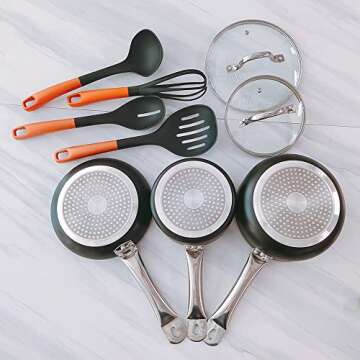 SHINEURI 9 Pieces Copper Nonstick Pots Pans with Utensils (9 Pieces Set (2 pans & 1 pot with utensils))