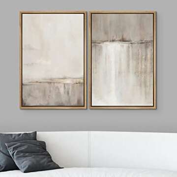 SIGNWIN Framed Canvas Print Wall Art Set Grunge Duotone Tan Landscape Abstract Shapes Illustration Modern Art Decorative Nordic Chic Relax/Zen for Living Room, Bedroom, Office - 16"x24"x2 Natural