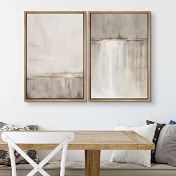 SIGNWIN Framed Canvas Print Wall Art Set Grunge Duotone Tan Landscape Abstract Shapes Illustration Modern Art Decorative Nordic Chic Relax/Zen for Living Room, Bedroom, Office - 16"x24"x2 Natural