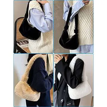 FHQHTH Fuzzy Faux Fur Tote Purse - Trendy & Stylish Handbag