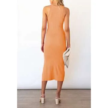 TOLENY Summer Midi Bodycon Dress for Women Cut Out Side Slit Cocktail Party Dresses Pink & Orange M