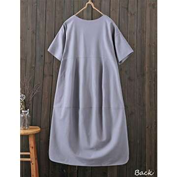 Tebreux Women's Linen Midi Dress Oversized Short Sleeve Sundress Baggy Tunic Dresses with Pockets Natural Linen 2XL