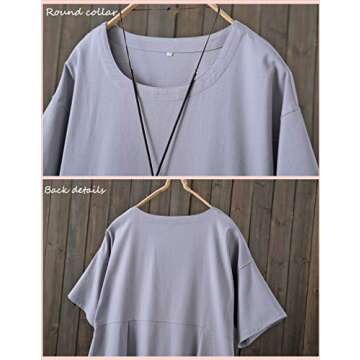 Tebreux Women's Linen Midi Dress Oversized Short Sleeve Sundress Baggy Tunic Dresses with Pockets Natural Linen 2XL