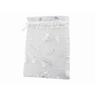 QIANHAILIZZ 5 x 7 Inch White 100 Butterfly Organza Jewelry Gift Pouch Candy Pouch Drawstring Wedding Favor Bags SDHD211301810X