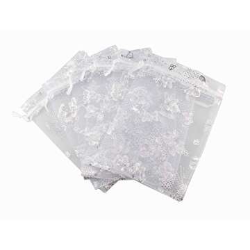 QIANHAILIZZ 5 x 7 Inch White 100 Butterfly Organza Jewelry Gift Pouch Candy Pouch Drawstring Wedding Favor Bags SDHD211301810X