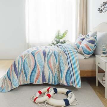 HoneiLife King Quilt Set - Coastal Beach Coverlet