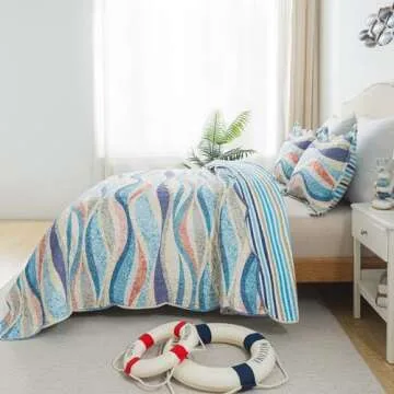 HoneiLife King Quilt Set - Coastal Beach Coverlet
