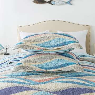 HoneiLife King Quilt Set - Coastal Beach Coverlet