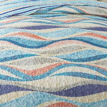 HoneiLife King Quilt Set - Coastal Beach Coverlet