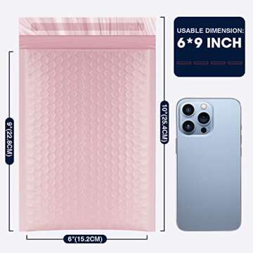 K&MJ 6x10 Bubble Mailer,25 Pc,Sakura Pink Bubble Mailers for Small Business,Padded Envelopes,Tear-Pr...
