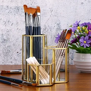 Hipiwe Stylish Glass Makeup Brush Holder for Desk