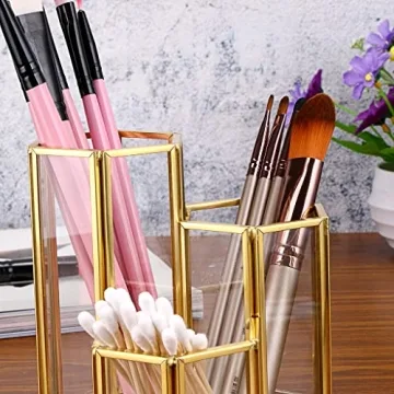 Hipiwe Stylish Glass Makeup Brush Holder for Desk