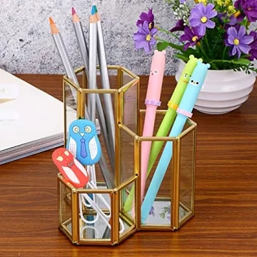 Hipiwe Stylish Glass Makeup Brush Holder for Desk