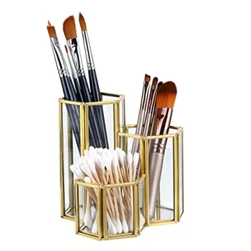 Hipiwe Stylish Glass Makeup Brush Holder for Desk