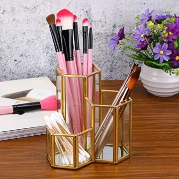 Hipiwe Stylish Glass Makeup Brush Holder for Desk