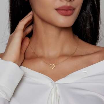 HERIER Heart Necklace for women 14k Gold Plated Cute Necklaces Trendy Open Heart Choker Necklace Dainty Gold Necklace Simple Gold Jewelry for Women