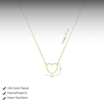 HERIER Heart Necklace for women 14k Gold Plated Cute Necklaces Trendy Open Heart Choker Necklace Dainty Gold Necklace Simple Gold Jewelry for Women