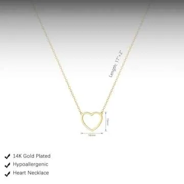 HERIER Heart Necklace for women 14k Gold Plated Cute Necklaces Trendy Open Heart Choker Necklace Dainty Gold Necklace Simple Gold Jewelry for Women