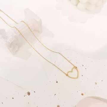 HERIER Heart Necklace for women 14k Gold Plated Cute Necklaces Trendy Open Heart Choker Necklace Dainty Gold Necklace Simple Gold Jewelry for Women