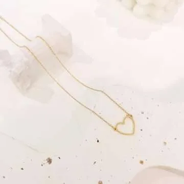 HERIER Heart Necklace for women 14k Gold Plated Cute Necklaces Trendy Open Heart Choker Necklace Dainty Gold Necklace Simple Gold Jewelry for Women