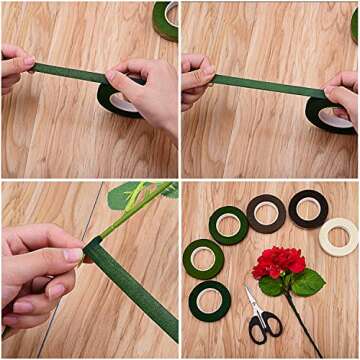 Livder 6 Colors Floral Tapes Flower Adhesives Stem Wrap Tape (Dark Green, Green, Grass Green, White, Brown, Light Brown)