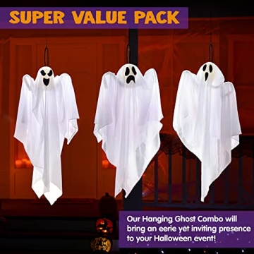 JOYIN 3-Pack Halloween Hanging Ghost Decorations
