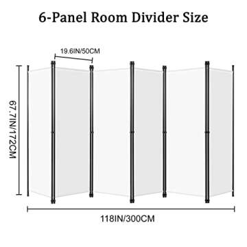 6-Panel Outdoor/Indoor Room Divider,Privacy Furniture Indoor Bedroom (White)