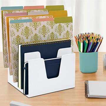 Acrimet 5 Section Incline File Sorter Organizer, Mail, Folder, Letter Desk Organizer, Rack for Office Organization Desktop (Plastic) (White Color)