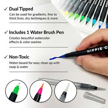 HIPPIE CRAFTER 25 Pack Watercolor Brush Pens, Artist Brush Tip Painting Set, Gift for Adults and Artists