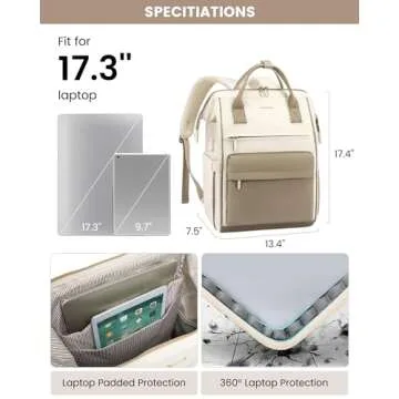 LOVEVOOK Laptop Backpack for Women, 17 Inch Work Teacher Nurse Bag, Large Capacity Business Computer Backpack Purse with USB Port, Stylish Casual Daypack for Travel,Beige&Khaki