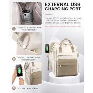 LOVEVOOK Laptop Backpack for Women, 17 Inch Work Teacher Nurse Bag, Large Capacity Business Computer Backpack Purse with USB Port, Stylish Casual Daypack for Travel,Beige&Khaki