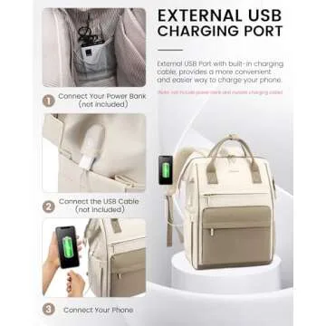 LOVEVOOK Laptop Backpack for Women, 17 Inch Work Teacher Nurse Bag, Large Capacity Business Computer Backpack Purse with USB Port, Stylish Casual Daypack for Travel,Beige&Khaki