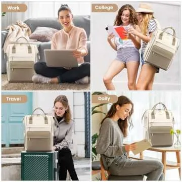 LOVEVOOK Laptop Backpack for Women, 17 Inch Work Teacher Nurse Bag, Large Capacity Business Computer Backpack Purse with USB Port, Stylish Casual Daypack for Travel,Beige&Khaki